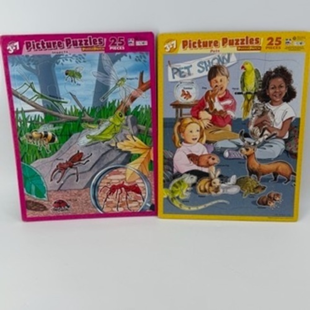 Vintage Puzzle Patch Picture Puzzles Set of 2 Insects and Pets 25 Pieces  USA